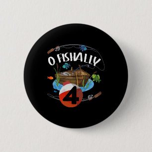 O Visser 4 Jaar Oude Visser 4e Verjaardag Vis Ronde Button 5,7 Cm