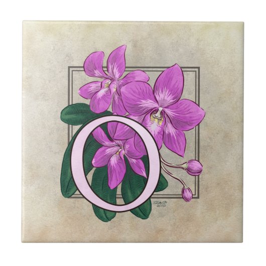 O voor Orchideeën Bloem Monogram Tegeltje (Voorkant)