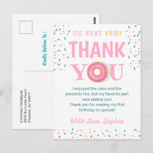 O wat een leuk donut verjaardagsfeest bedankt  briefkaart