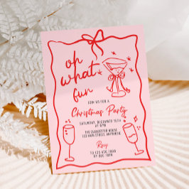 O wat een leuk handgetekend kerstfeest roze rood kaart