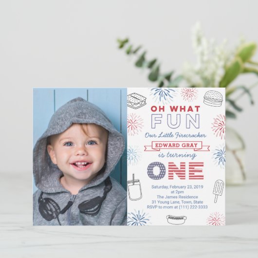 O wat een leuke 4 juli Amerikaanse 1e verjaardagsf Kaart (Staand voorkant)