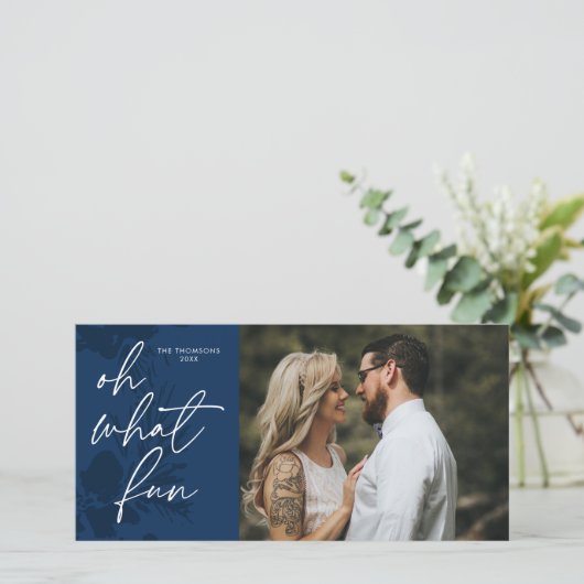 O wat een leuke heldere kerstblauwe kerstkaart (Staand voorkant)