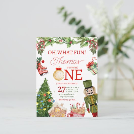 O wat een leuke Kerst Winter Eerste Verjaardag Briefkaart (Staand voorkant)