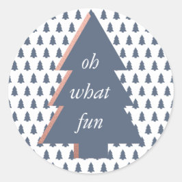 O wat een leuke kerstboom patroon blauwe roos goud ronde sticker