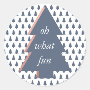 O wat een leuke kerstboom patroon blauwe roos goud ronde sticker