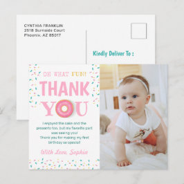 O wat een pret donut verjaardagsfeest foto dank je briefkaart