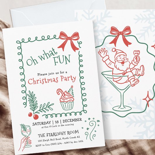 O wat een pret Doodle Kerst Cocktail Feestje Kaart