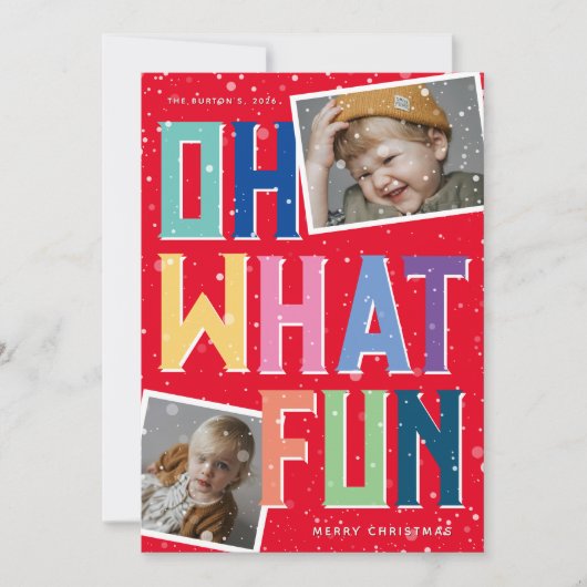 O wat een pret Sneeuw Overlay 2 Foto Kerstmis  Feestdagenkaart (Voorkant)