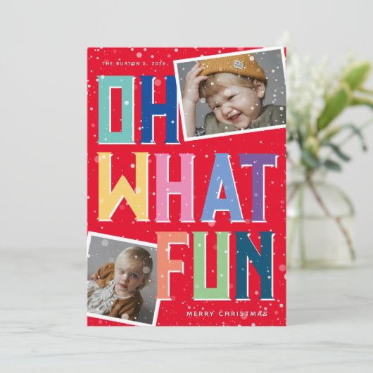 O wat een pret Sneeuw Overlay 2 Foto Kerstmis  Feestdagenkaart (Staand voorkant)