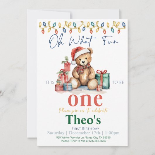 O wat is het leuk om één teddybeer uitnodiging te  (Voorkant)