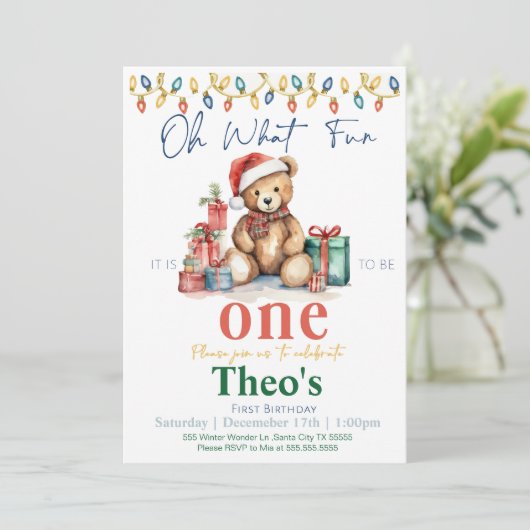 O wat is het leuk om één teddybeer uitnodiging te  (Staand voorkant)