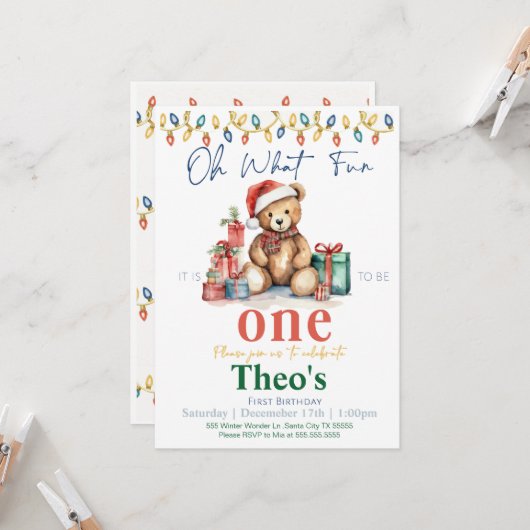 O wat is het leuk om één teddybeer uitnodiging te  (Voorkant / Achterkant in situ)