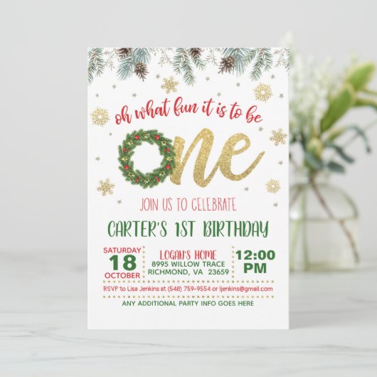 O wat is het leuk om één verjaardagsuitnodiging te kaart (Staand voorkant)