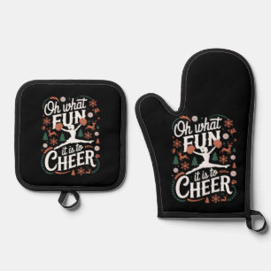 O wat leuk is het om lelijke cheerleading Kerstmis Ovenwant & Pannenlap Set