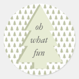 O wat leuk kerstboompatroon saliegroen ronde sticker