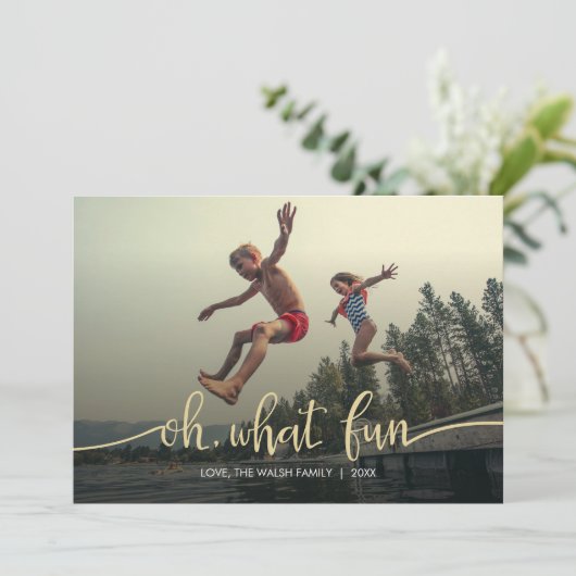 O, wat leuk! Platte kerstkaart met foto (Staand voorkant)