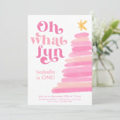 O wat leuk Retro Roze Waterverf 1e Verjaardag Kaart (Staand voorkant)