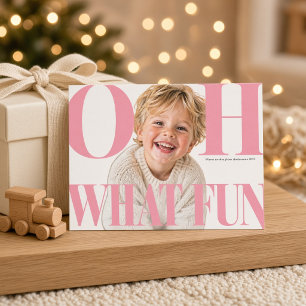O wat leuk Roze Kinder Kerst Fotokaart Feestdagenkaart