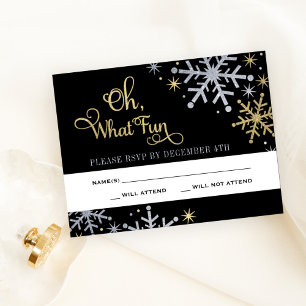 O wat leuk Zwarte Zilveren Gouden Sneeuwvlok RSVP Kaartje