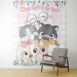 O Zo Meisjesachtig Schattig Gelukkig Kattenvriende Wandkleed