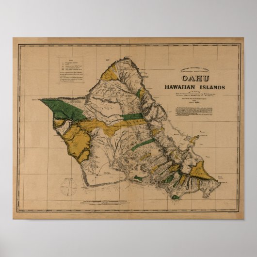 Oahu, 1881,  Hawaii-kaart Poster (Voorkant)