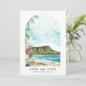 Oahu Aquarel Save the Date Foto (Staand voorkant)