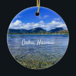 Oahu Beach Cove  Keramisch Ornament<br><div class="desc">View of tropical ocean and Ko'olau mountain range in Kailua on the island of Oahu,  Hawaii.</div>