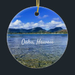 Oahu Beach Cove  Keramisch Ornament<br><div class="desc">View of tropical ocean and Ko'olau mountain range in Kailua on the island of Oahu,  Hawaii.</div>
