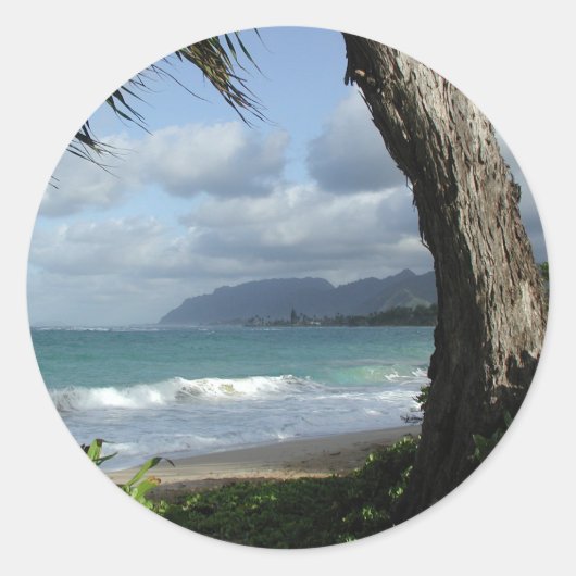 Oahu Beach Ronde Sticker (Voorkant)