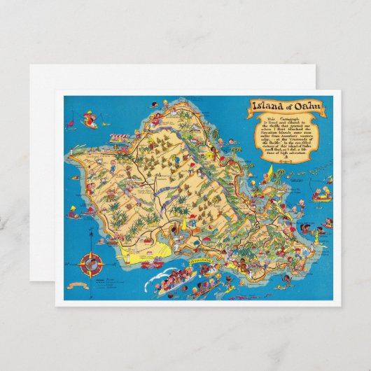 Oahu Funny Map Briefkaart (Voorkant / Achterkant)