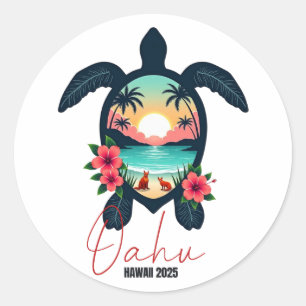 Oahu Hawaï 2025 Schildpad Familie Zomer Vakantie Ronde Sticker