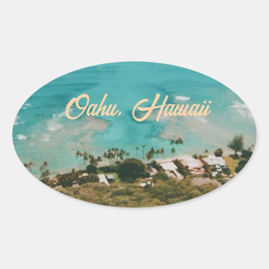 Oahu Hawaï Eiland Reis Souvenir Ovale Sticker (Voorkant)