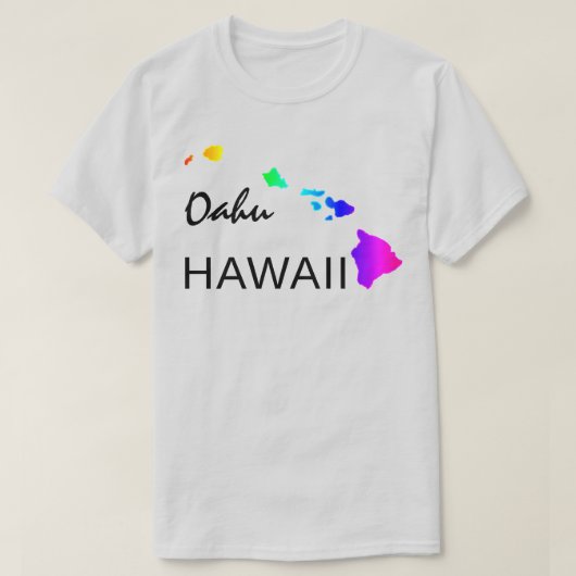 OAHU - HAWAÏ EILANDEN NEON REGENBOOG T-SHIRT (Design voorkant)