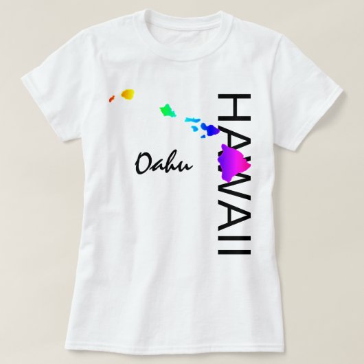 OAHU - HAWAÏ EILANDEN NEON REGENBOOG T-SHIRT (Design voorkant)