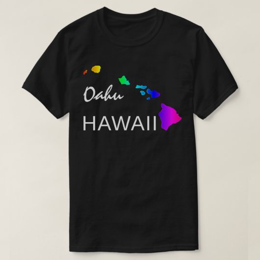 OAHU - HAWAÏ EILANDEN NEON REGENBOOG T-SHIRT (Design voorkant)