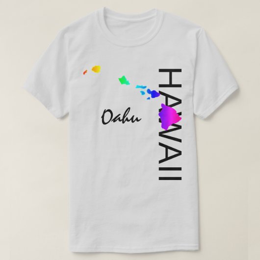 OAHU - HAWAÏ EILANDEN NEON REGENBOOG T-SHIRT (Design voorkant)