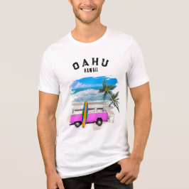 Oahu Hawaï pink vintage bestelwagen surfplank golv Tri-Blend Shirt