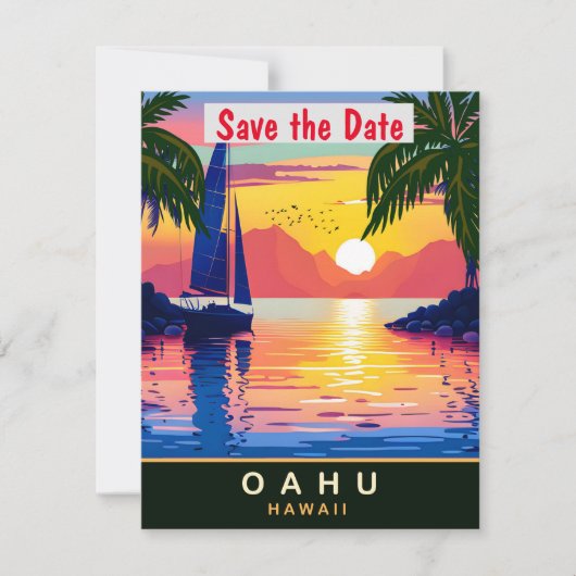 Oahu, Hawaï, Reisansichtkaart,  Save The Date (Voorkant)