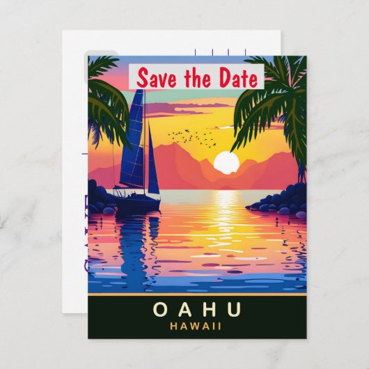 Oahu, Hawaï, Reizen Briefkaart, Save The Date (Voorkant / Achterkant)
