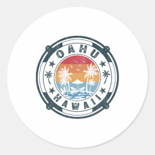Oahu Hawaï strand zomer vakantie vintage zonsonder Ronde Sticker