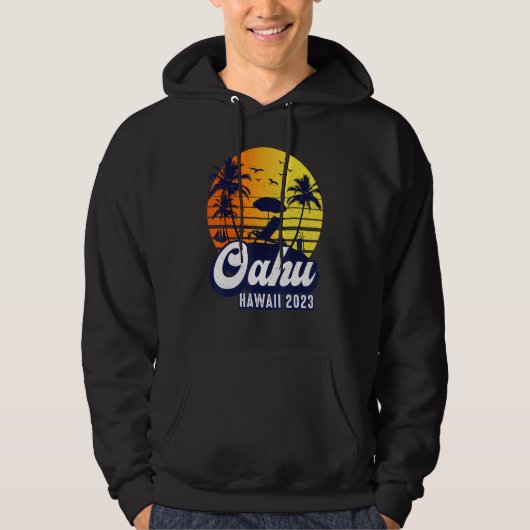Oahu Hawaii 2023 Hawaiian Sunset Beach Retro Hoodie (Voorkant)