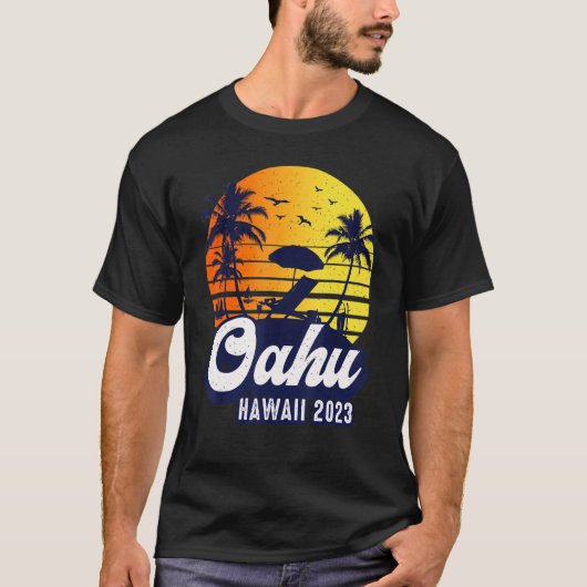 Oahu Hawaii 2023 Hawaiian Sunset Beach Retro T-shirt (Voorkant)