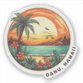 Oahu Hawaii Beach Logo Vakantie Sticker (Voorkant)