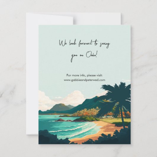 Oahu Hawaii Beach Mountains Ocean Palm Tree Kaart (Achterkant)