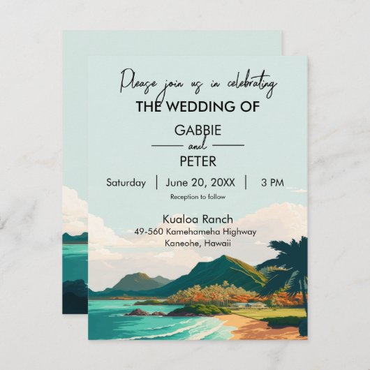 Oahu Hawaii Beach Mountains Ocean Palm Tree Kaart (Voorkant / Achterkant)