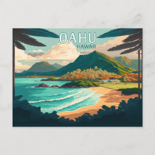 Oahu Hawaii Beach  Retro Briefkaart