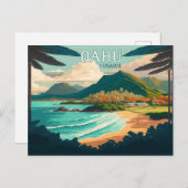 Oahu Hawaii Beach Retro Briefkaart (Voorkant / Achterkant)