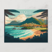 Oahu Hawaii Beach  Retro Briefkaart (Voorkant)