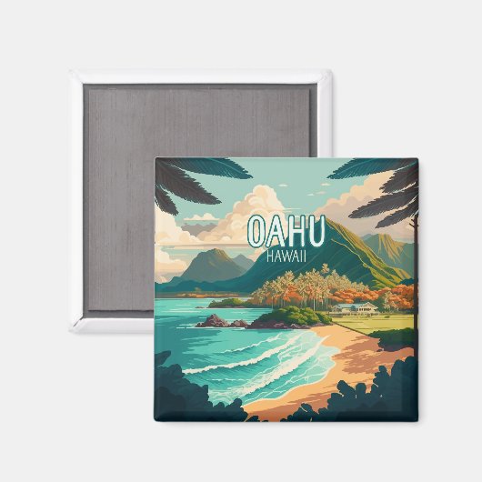 Oahu Hawaii Beach  Retro Sleutelhanger Magneet (Voorkant / Achterkant)