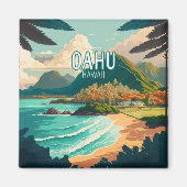 Oahu Hawaii Beach  Retro Sleutelhanger Magneet (Voorkant)